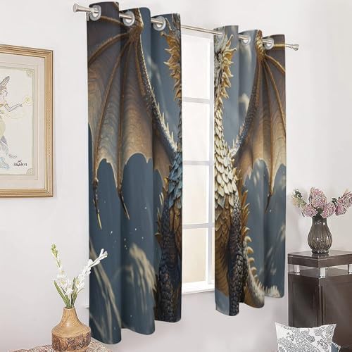 Golden dragon printed thermal insulated blackout drapes — photo 3