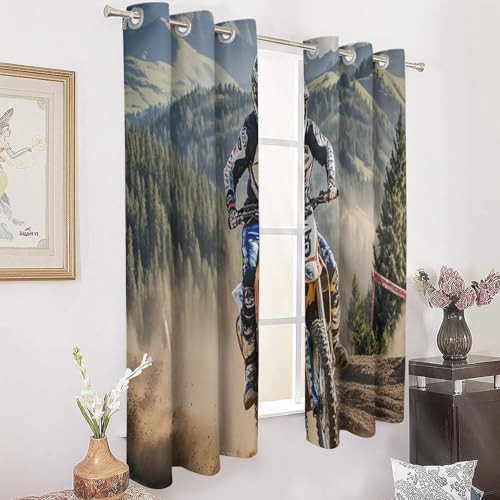 52"x72" Decorative Curtains Motocross Printed Blackout Curtains — photo 3