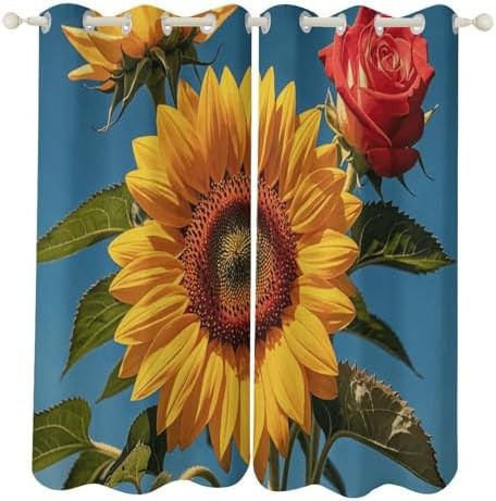 Sunflower rose floral thermal curtain 52x72