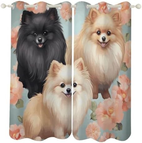 Pomeranians pattern printed thermal window curtain