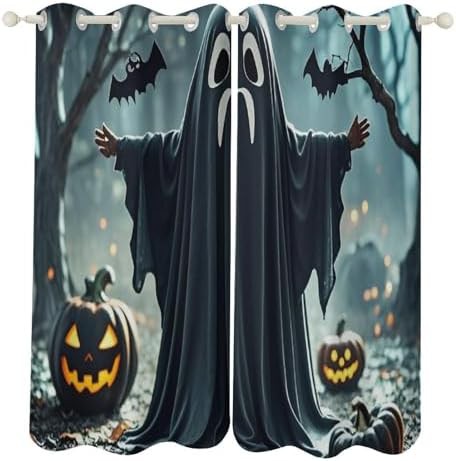 Black halloween ghost printed window blackout drapes