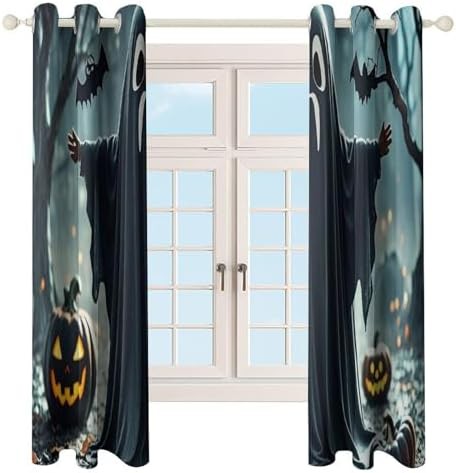 Black halloween ghost printed window blackout drapes — photo 4
