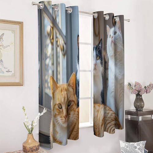 Cat printed decorative thermal blackout curtains — photo 3