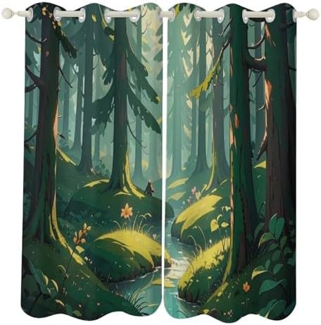 Enchanted wilderness fantasy green blackout curtain