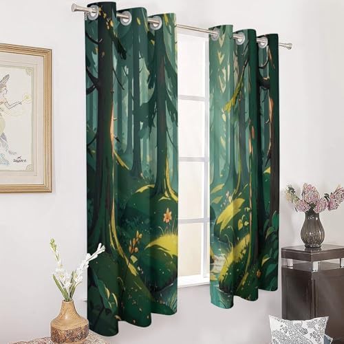 Enchanted wilderness fantasy green blackout curtain — photo 3