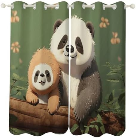 Cute panda and sloth blackout curtain