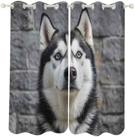 Husky dog printed thermal blackout curtains