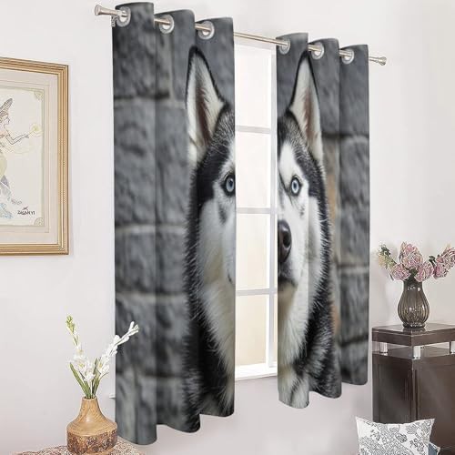 Husky dog printed thermal blackout curtains — photo 3
