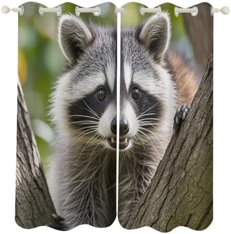 Raccoon printed thermal insulated window blackout curtains