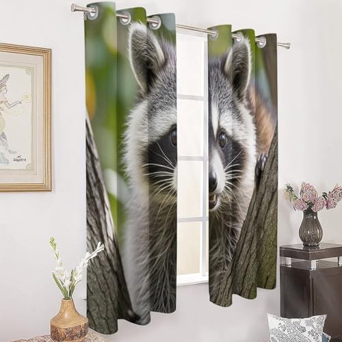 Raccoon printed thermal insulated window blackout curtains — photo 3