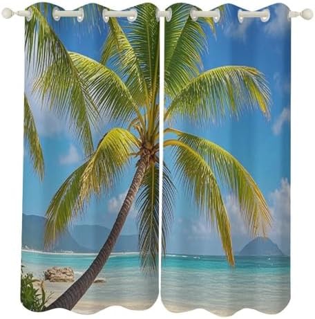 Tropical palm tree thermal insulated window curtains