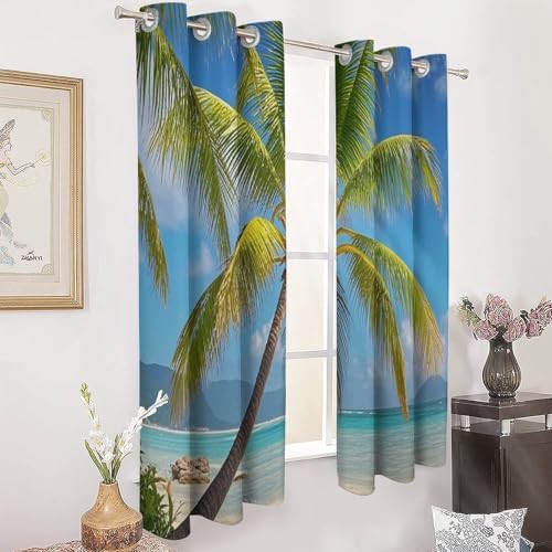Tropical palm tree thermal insulated window curtains — photo 3