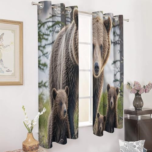 52"x72" Decorative Curtains Mother Bear and Her Cubs Printed — photo 3