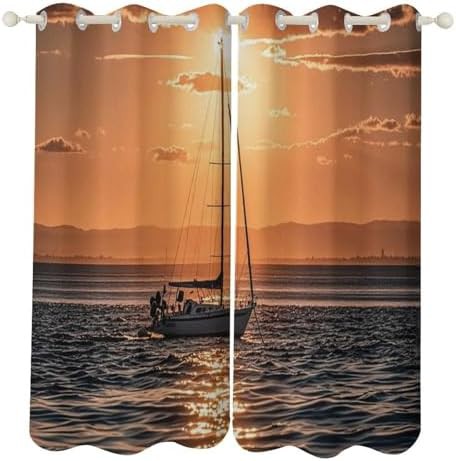 Sunset seascape sailboat thermal blackout curtain