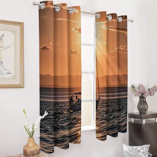 Sunset seascape sailboat thermal blackout curtain — photo 3