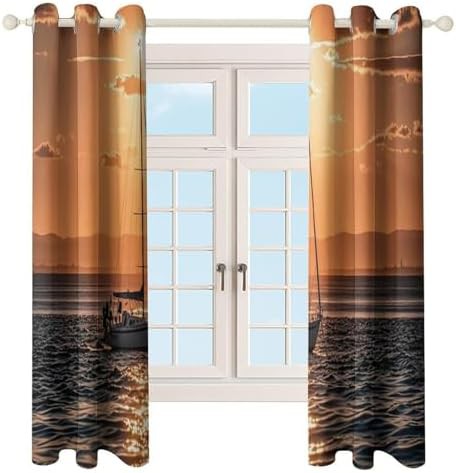 Sunset seascape sailboat thermal blackout curtain — photo 4