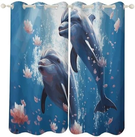 Dolphins in love printed total blackout curtain