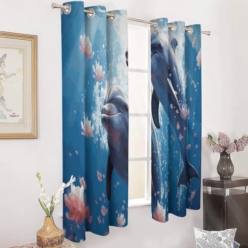 Dolphins in love printed total blackout curtain — photo 3