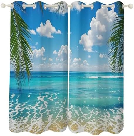 Hawaiian beach printed window blackout curtains