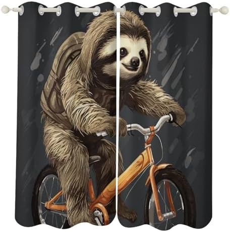 Cycling sloth printed total blackout curtain
