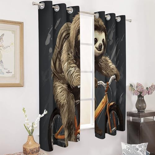Cycling sloth printed total blackout curtain — photo 3