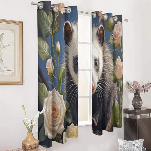 Opossum and roses thermal insulated blackout curtains — photo 3