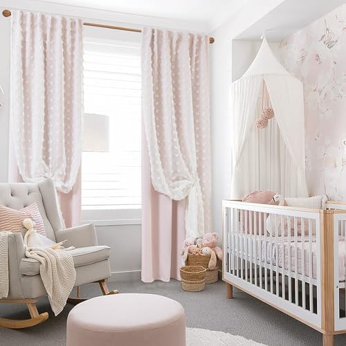 Pink white sheer overlay ruffle curtain 45 in — photo 3