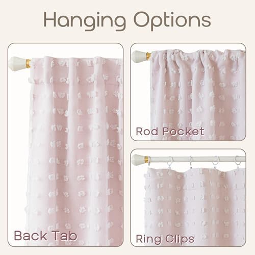 Pink white sheer overlay ruffle curtain 45 in — photo 4