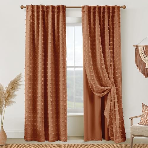 Terracotta boho double layer patterned drape 84 in