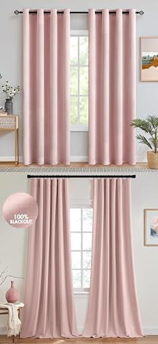 Pink grommet thermal faux linen curtain 84 inch