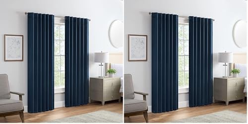 Langley navy solid tripleweave rod pocket curtains