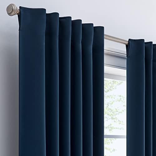 Langley navy solid tripleweave rod pocket curtains — photo 3