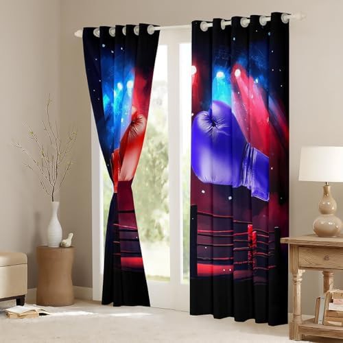 Boxing gloves sports themed window curtains — photo 3