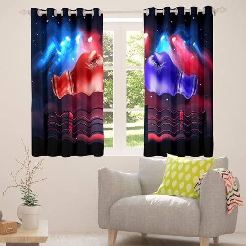 Boxing gloves sports themed window curtains — photo 5