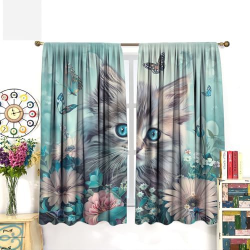 Watercolor garden cat blackout curtain 45 inch — photo 3