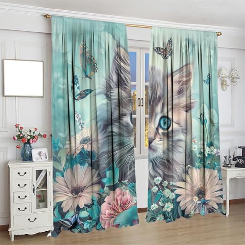 Watercolor garden cat blackout curtain 45 inch — photo 4