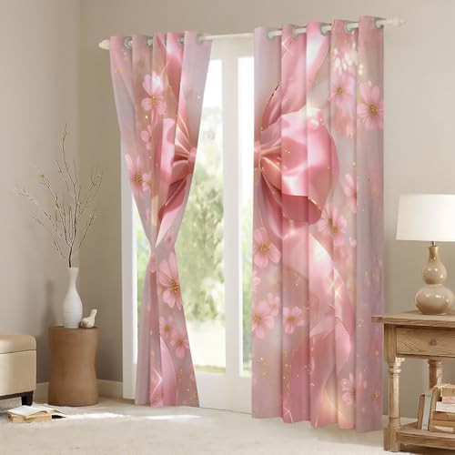 Pink flower bow grommet bedroom curtain 54 in — photo 3