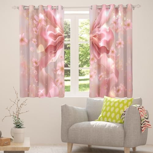 Pink flower bow grommet bedroom curtain 54 in — photo 4