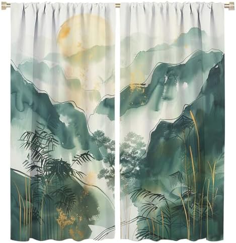 Countryside colorful mountains vintage curtain 54 inch