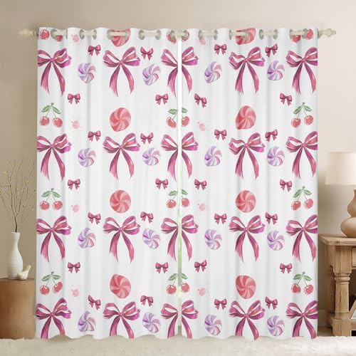 Pink bowknot cherry grommet bedroom curtain 45 in