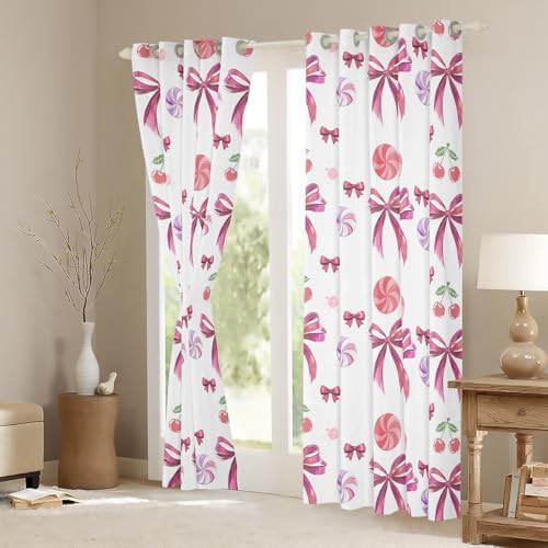 Pink bowknot cherry grommet bedroom curtain 45 in — photo 3