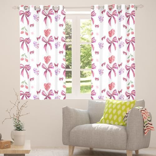Pink bowknot cherry grommet bedroom curtain 45 in — photo 4