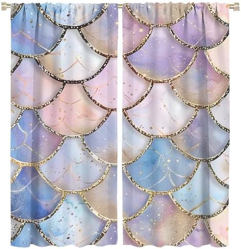 Abstract mermaid scales thermal insulated curtain 63 inch