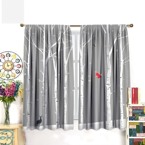 Vintage forest animal birch tree curtain 63 inch — photo 3