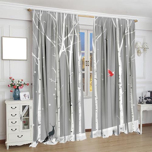 Vintage forest animal birch tree curtain 63 inch — photo 4