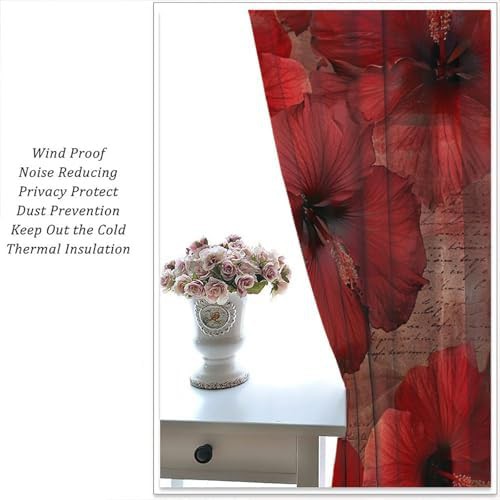 Red hibiscus blossoms blackout curtains 63 inch — photo 4