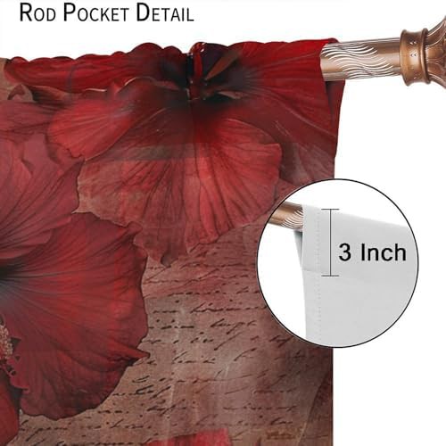 Red hibiscus blossoms blackout curtains 63 inch — photo 5