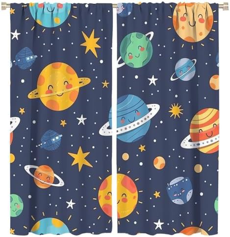 Cartoon solar system planet window treatment curtain 63