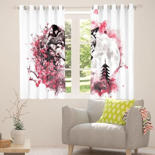 Wildlife wolf cherry blossom grommet curtain 54 in — photo 5