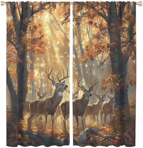 Vintage forest landscape deer curtain 63 inch